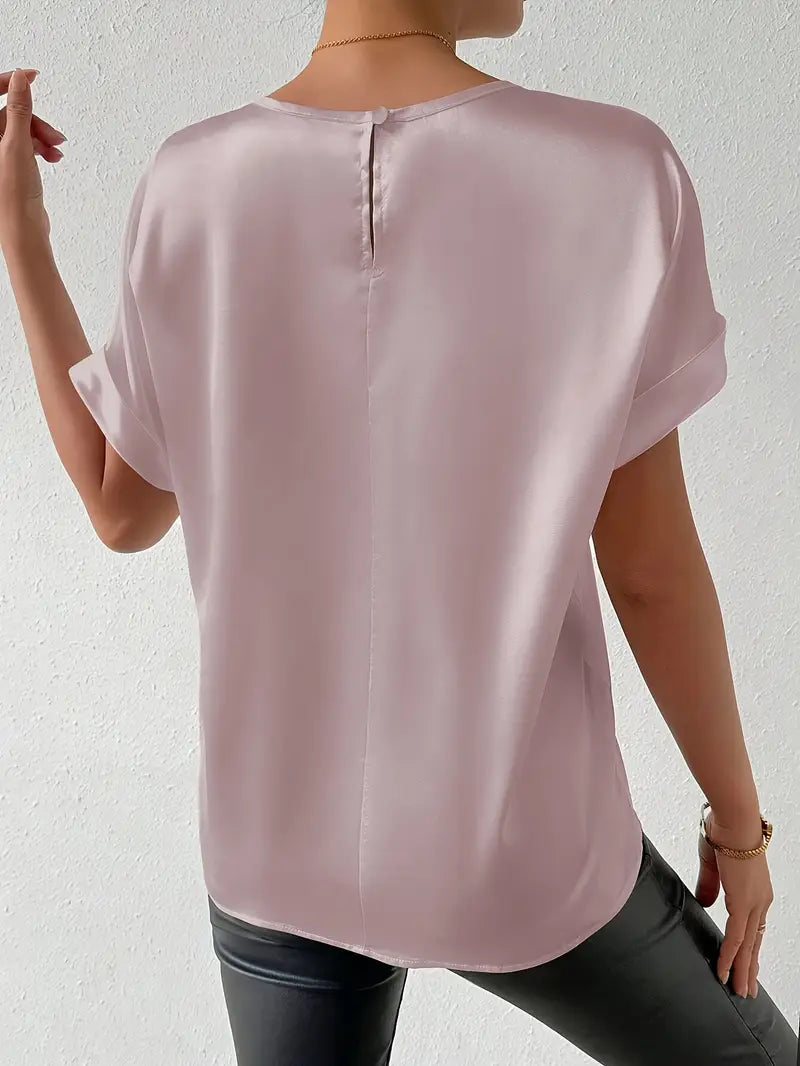 WW | Satin T-Shirt Mit Umgeschlagenen Ärmeln Für Damen
