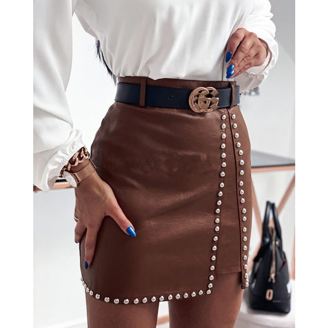 WW | Elegante Mode Nieten PU Leder Röcke Frauen