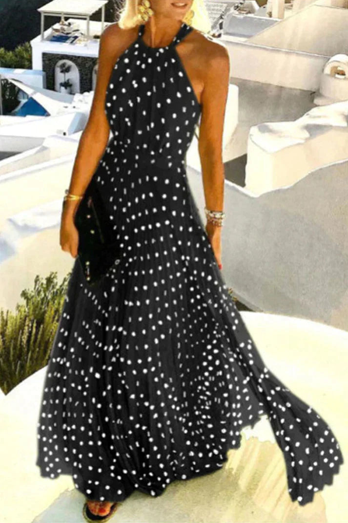 WW | Boho Drucken Patchwork Halter Plissierte Kleider