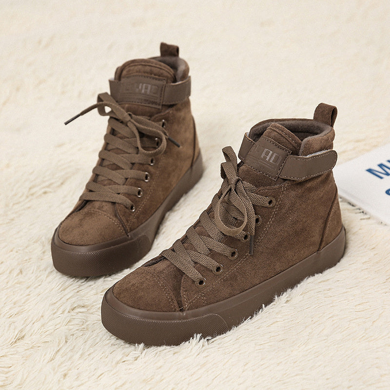 WW | Damen High Top Leinenschuhe in Schwarz Mit Klettverschluss