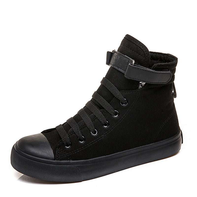 WW | Damen High Top Leinenschuhe in Schwarz Mit Klettverschluss