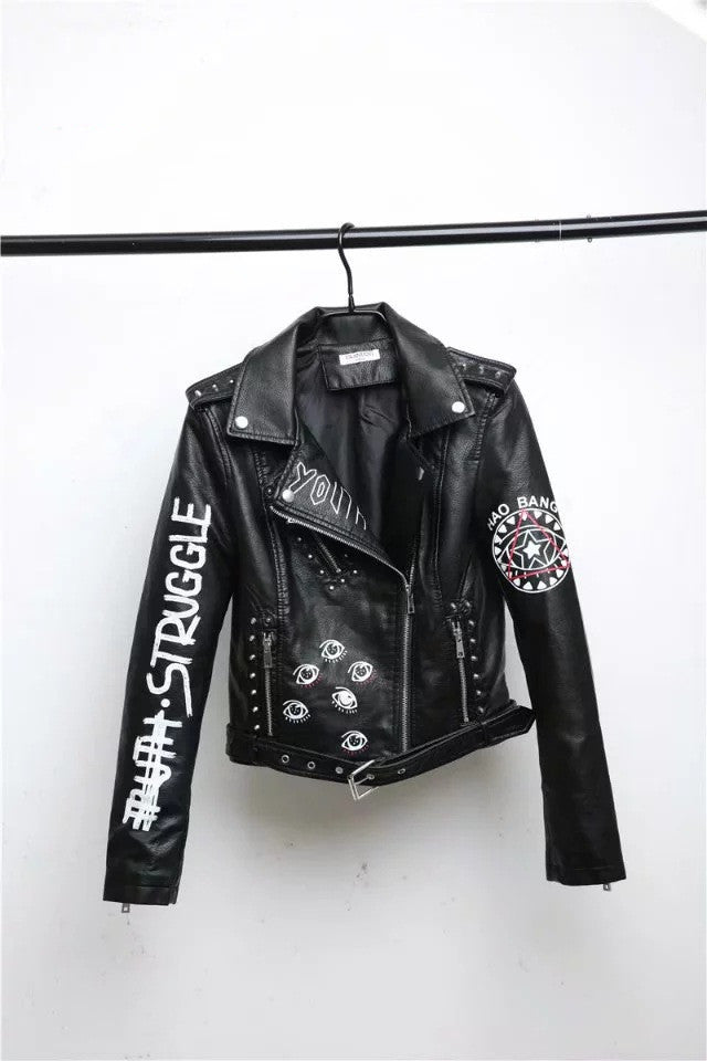 WW | Damen Lederjacke Mit Coolem Aufdruck