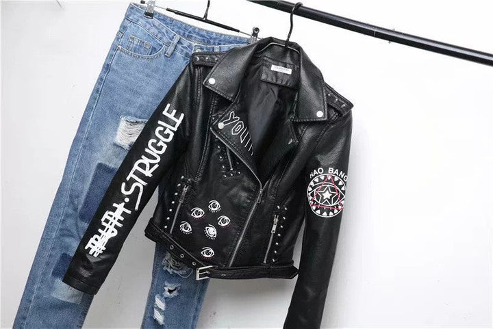 W&W Mode | Damen Lederjacke Mit Coolem Aufdruck