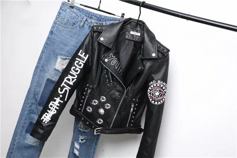 WW | Damen Lederjacke Mit Coolem Aufdruck