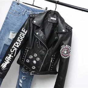 WW | Damen Lederjacke Mit Coolem Aufdruck