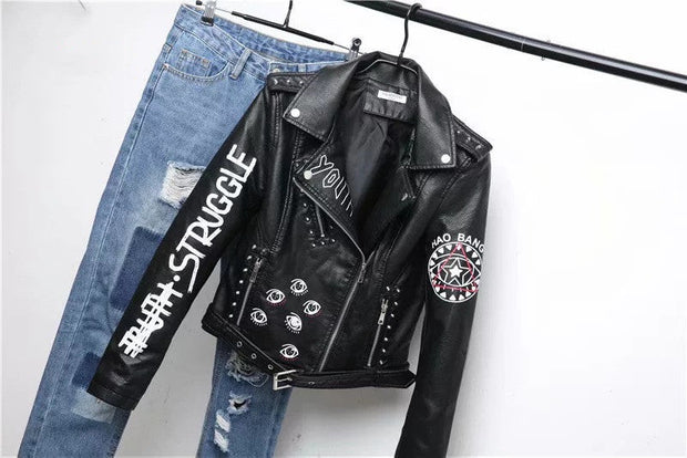 WW | Damen Lederjacke Mit Coolem Aufdruck