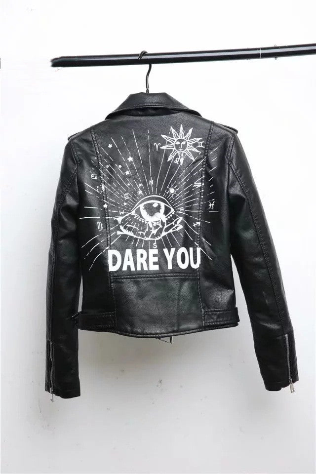 WW | Damen Lederjacke Mit Coolem Aufdruck