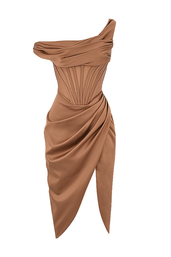 WW | Asymmetrisch drapiertes Midi-Korsettkleid