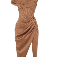 WW | Asymmetrisch drapiertes Midi-Korsettkleid