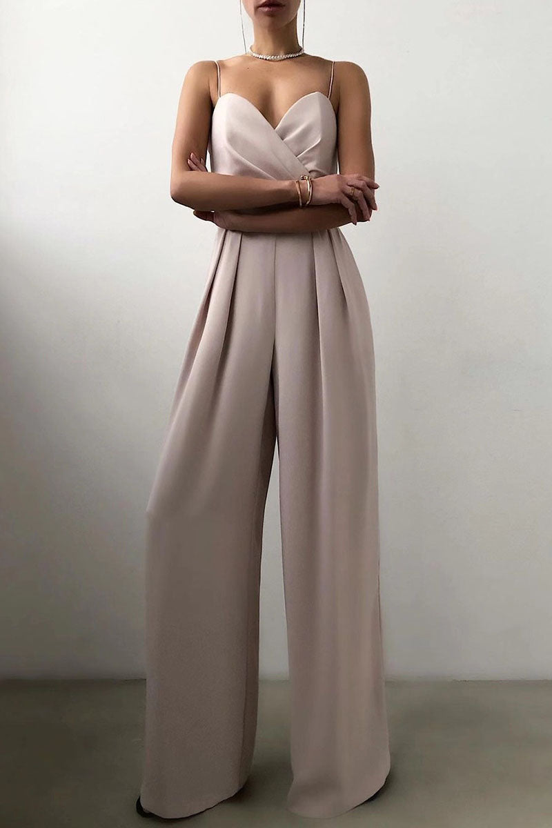 WW | Lässig Einfarbig Patchwork V-Ausschnitt Lockere Jumpsuits