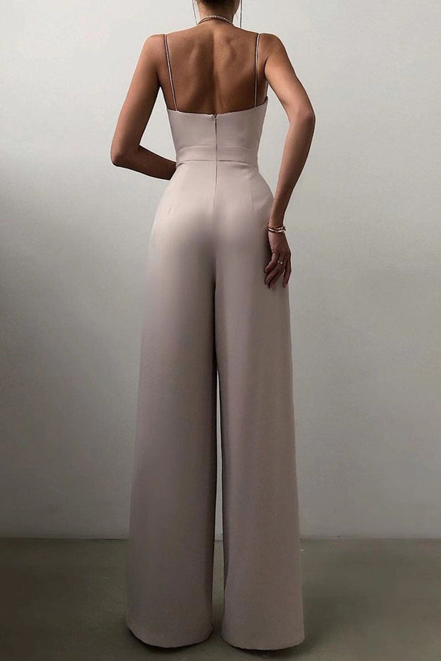 WW | Lässig Einfarbig Patchwork V-Ausschnitt Lockere Jumpsuits