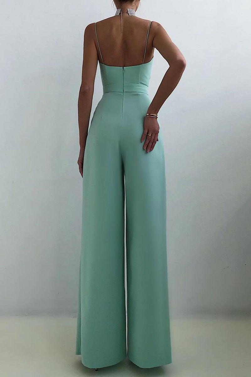 WW | Lässig Einfarbig Patchwork V-Ausschnitt Lockere Jumpsuits