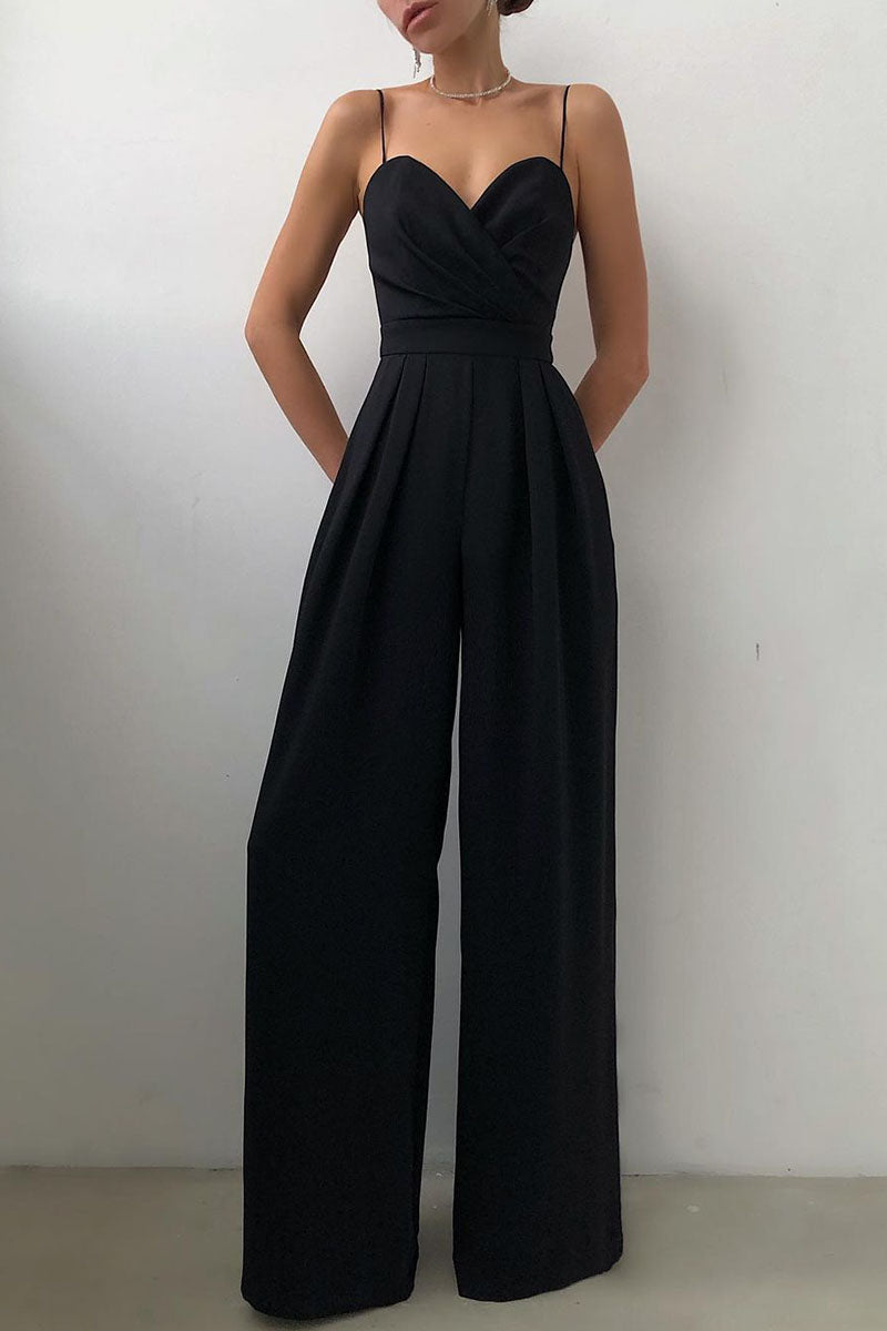WW | Lässig Einfarbig Patchwork V-Ausschnitt Lockere Jumpsuits