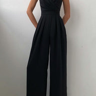 WW | Lässig Einfarbig Patchwork V-Ausschnitt Lockere Jumpsuits