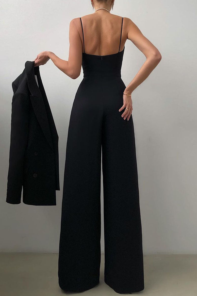 WW | Lässig Einfarbig Patchwork V-Ausschnitt Lockere Jumpsuits