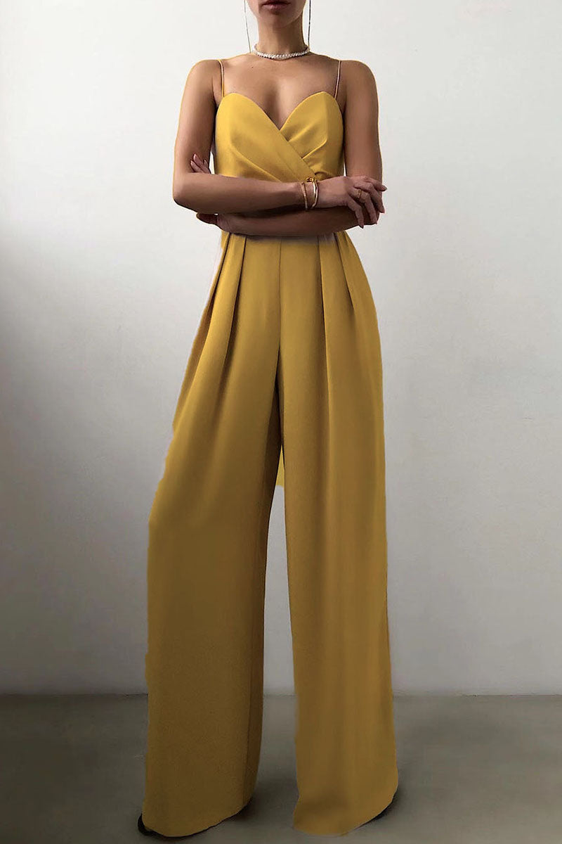 WW | Lässig Einfarbig Patchwork V-Ausschnitt Lockere Jumpsuits