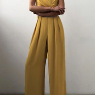WW | Lässig Einfarbig Patchwork V-Ausschnitt Lockere Jumpsuits