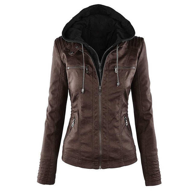 WW | Damen Lederjacke Mit Kapuze
