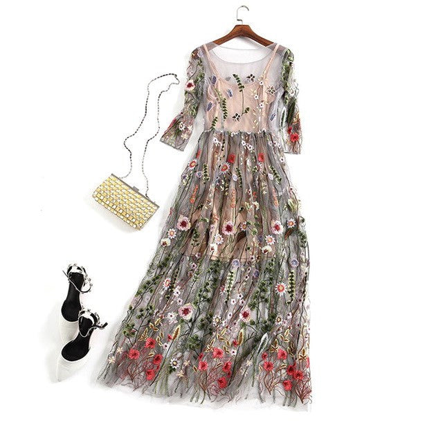 WW | Boho Mesh Kleid Mit Blumenmuster