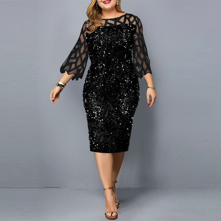 Damenkleid mit Lotusärmeln und Paillettenverzierung