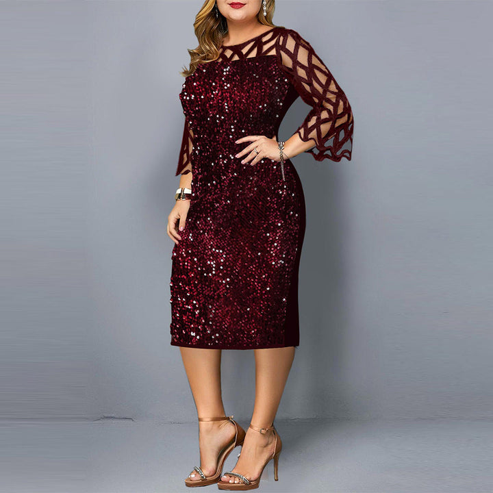 Damenkleid mit Lotusärmeln und Paillettenverzierung