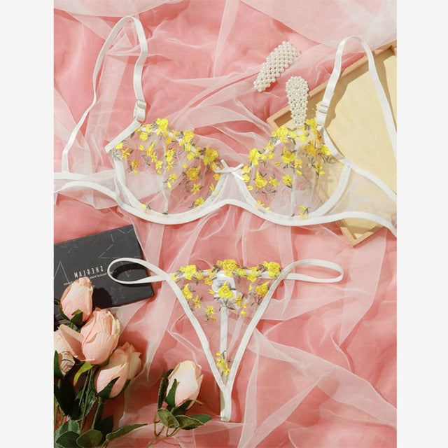 WW | Verlockend Unterwäsche Floral Stickerei Erotische Dessous Set