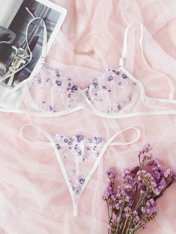 WW | Verlockend Unterwäsche Floral Stickerei Erotische Dessous Set