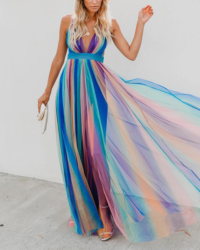 W&W Mode | Regenbogen Netzkleid Für Damen Mit Trägern