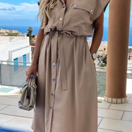 WW | Elegant Solid Frenulum Spange Polo Kragen A-Linien Kleider