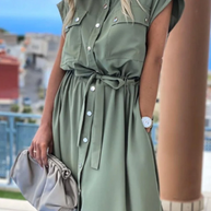 WW | Elegant Solid Frenulum Spange Polo Kragen A-Linien Kleider