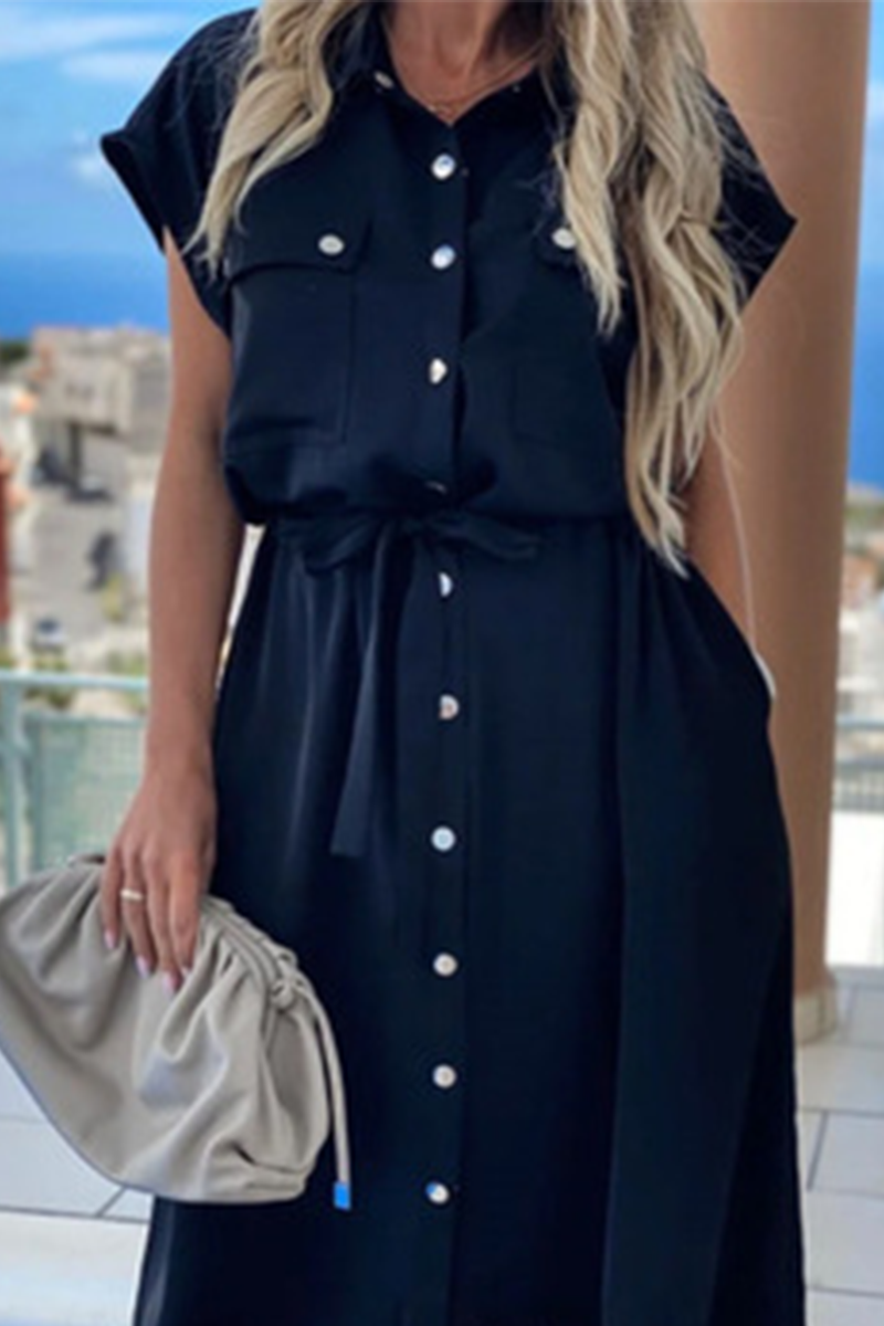 WW | Elegant Solid Frenulum Spange Polo Kragen A-Linien Kleider