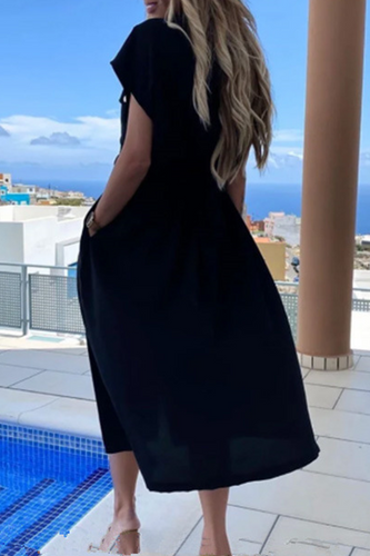 WW | Elegant Solid Frenulum Spange Polo Kragen A-Linien Kleider