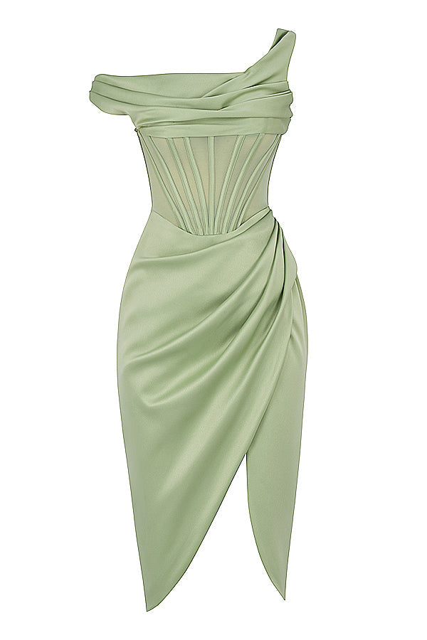 WW | Asymmetrisch drapiertes Midi-Korsettkleid