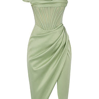 WW | Asymmetrisch drapiertes Midi-Korsettkleid