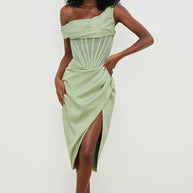 WW | Asymmetrisch drapiertes Midi-Korsettkleid