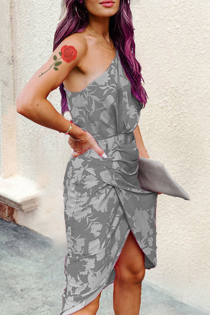 WW | Mode Street Print Patchwork Off Shoulder Unregelmäßige Kleider