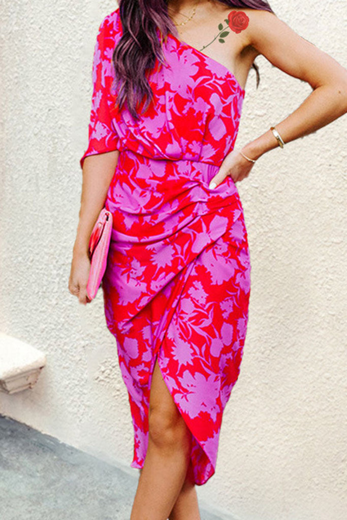 WW | Mode Street Print Patchwork Off Shoulder Unregelmäßige Kleider