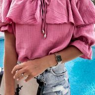 WW | Lässig Street Solid Frenulum Flounce Off The Shoulder Blusen