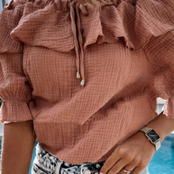 WW | Lässig Street Solid Frenulum Flounce Off The Shoulder Blusen