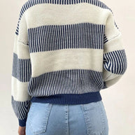 WW | Lässiger Blauer Gestreifter Pullover Für Frauen