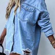 WW | Zerrissene Alte Umgeschlagene Kragen Lange Ärmel Denim Jacke