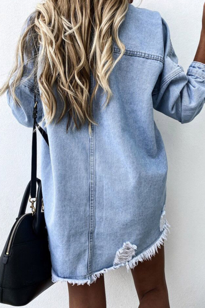 W&W Mode | Zerrissene Alte Umgeschlagene Kragen Lange Ärmel Denim Jacke