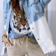 WW | Zerrissene Alte Umgeschlagene Kragen Lange Ärmel Denim Jacke