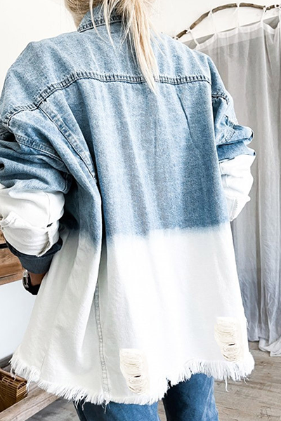 W&W Mode | Zerrissene Alte Umgeschlagene Kragen Lange Ärmel Denim Jacke