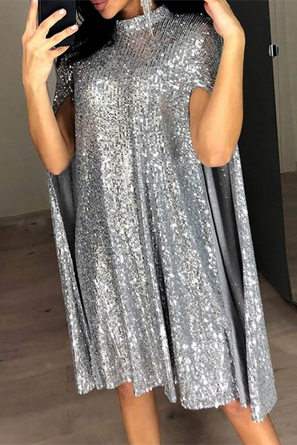 Damen Patchwork-Kleid mit Mandarin-Kragen und kurzen Ärmeln