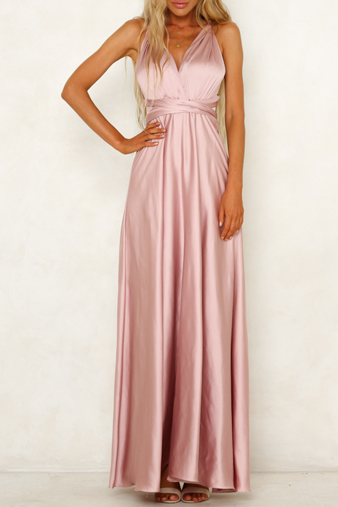 WW | Prominente Elegante Einfarbige Rückenfreie Trägerdesign V-Ausschnitt Abendkleid Kleider