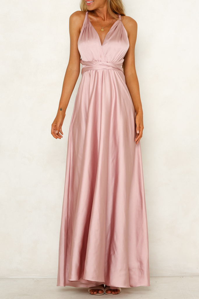 WW | Prominente Elegante Einfarbige Rückenfreie Trägerdesign V-Ausschnitt Abendkleid Kleider