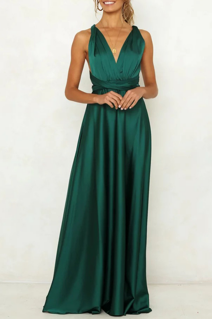 WW | Prominente Elegante Einfarbige Rückenfreie Trägerdesign V-Ausschnitt Abendkleid Kleider