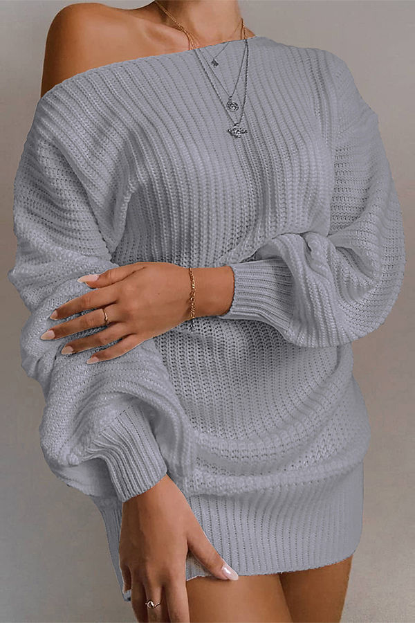 W&W Mode | Lässiges Herbst Off-the-Shoulder Strickkleid für Frauen