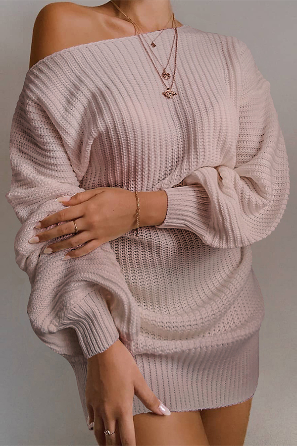 W&W Mode | Lässiges Herbst Off-the-Shoulder Strickkleid für Frauen